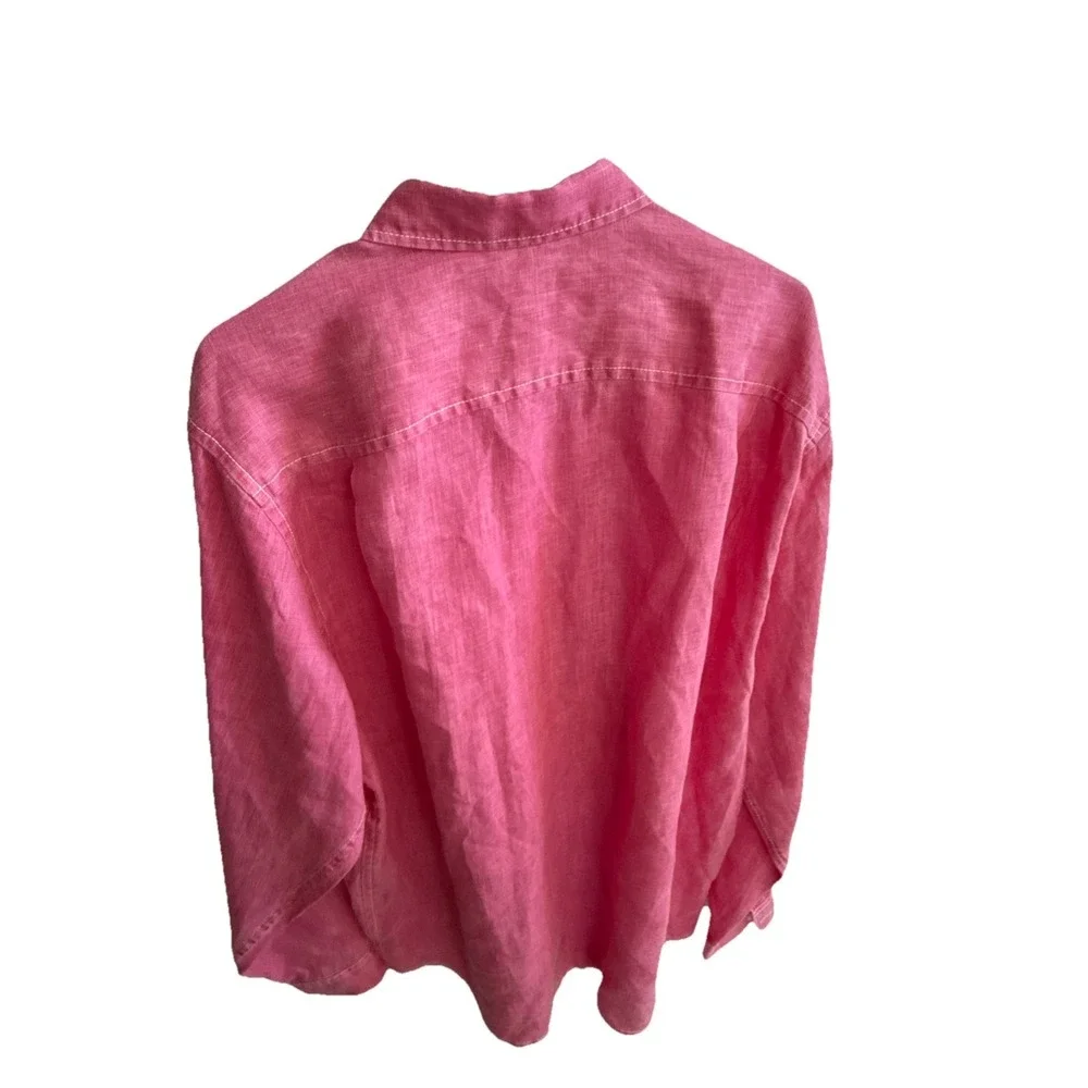 TOMMY BAHAMA Shirt Men's XL Pink Chambray 100% Linen Long Sleeve Breathable - Picture 3 of 11